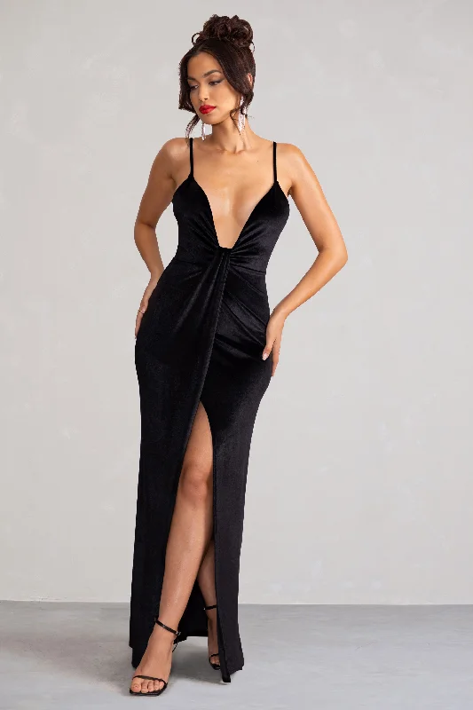 Daily Deals Miranda | Black Velvet Plunge Neck Twist Maxi Dress Great Deals on Ethnic Cultural Wear