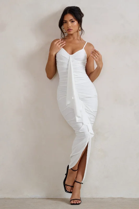 Unbeatable Prices Dorothy | White Plunge V Neckline Ruffle Midi Dress Classic Charm