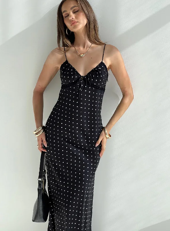 Limited Edition Emily Maxi Dress Black Polka Dot Boho Chic