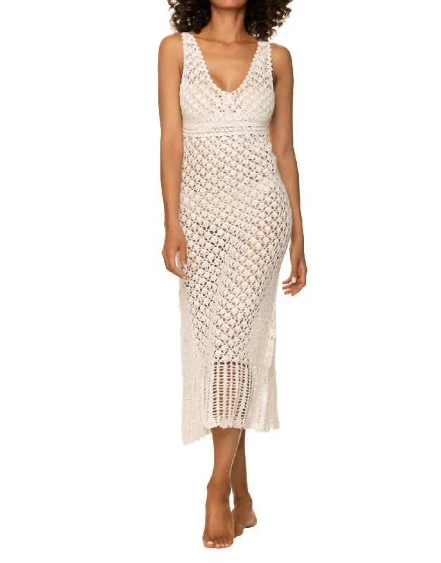 Hot Deals Claudia Crochet Midi Dress In Ivory Elegant Attire