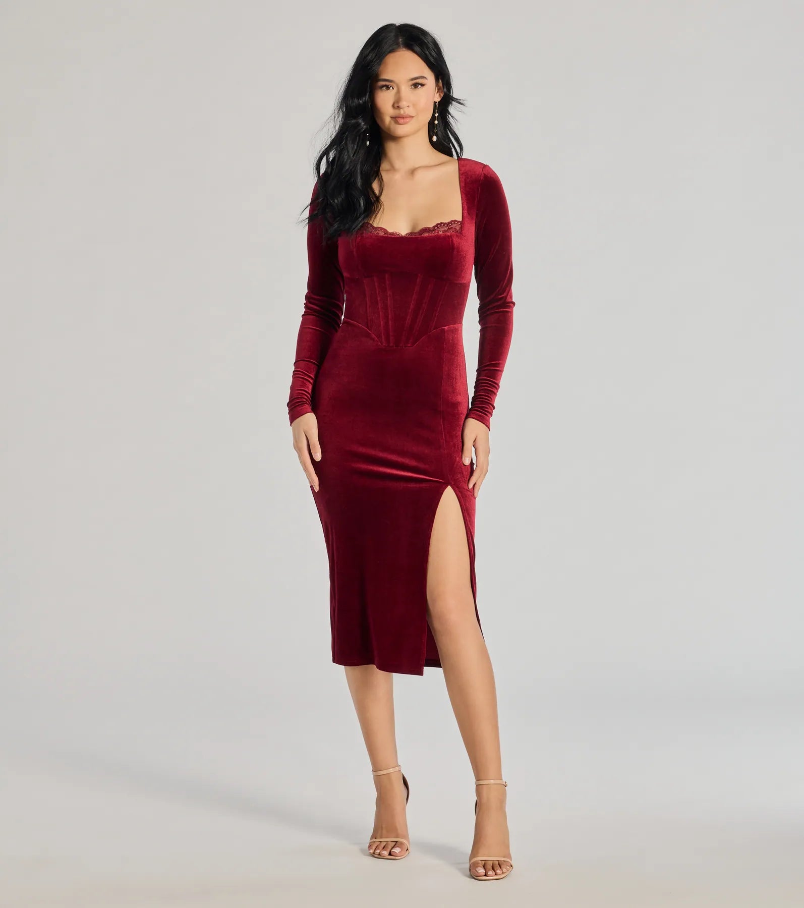 Gift Ideas Enchanted Allure Velvet Corset Midi Dress Vibrant Prints