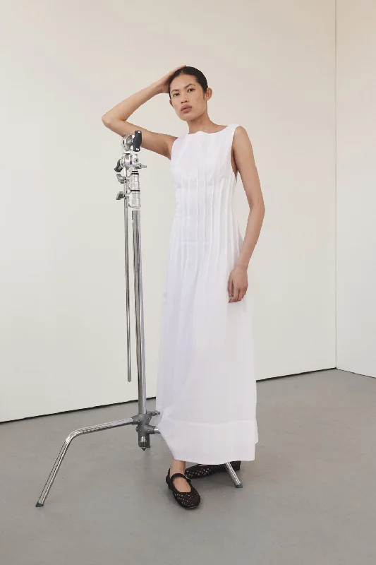 Limited Time Special Offer MANA WHITE LINEN MIDI DRESS Formal Outfit