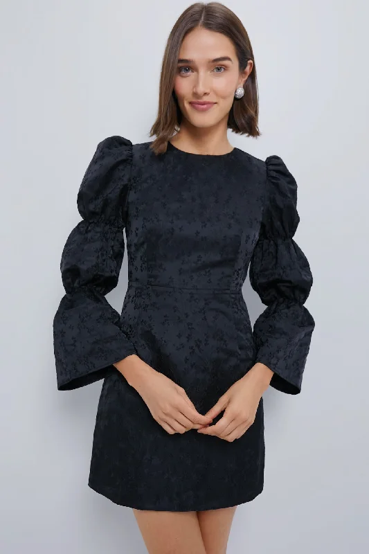 Fashion Sale Black Jacquard Puff Sleeve Darcy Mini Dress Artful Design