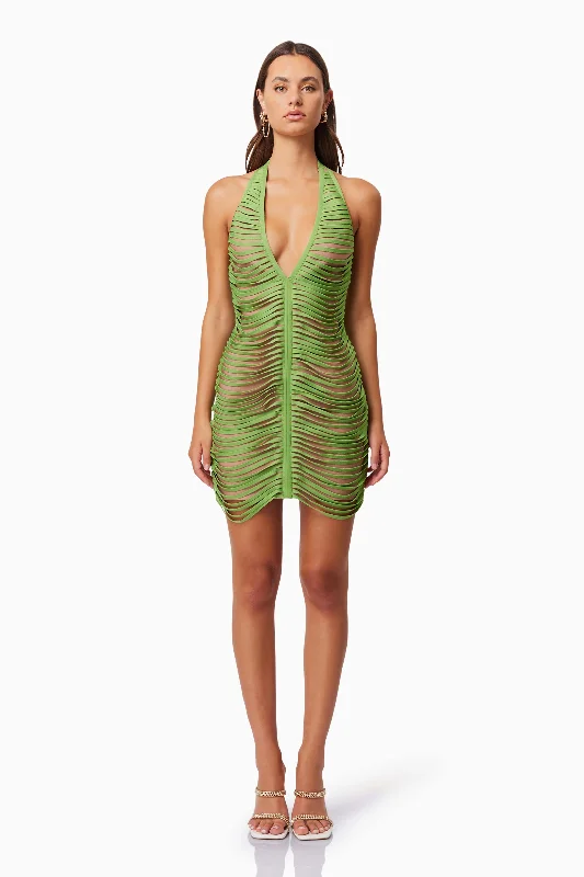 Classic Chic Deals Stella Halter Neck Mini Dress In Green Effortless Style