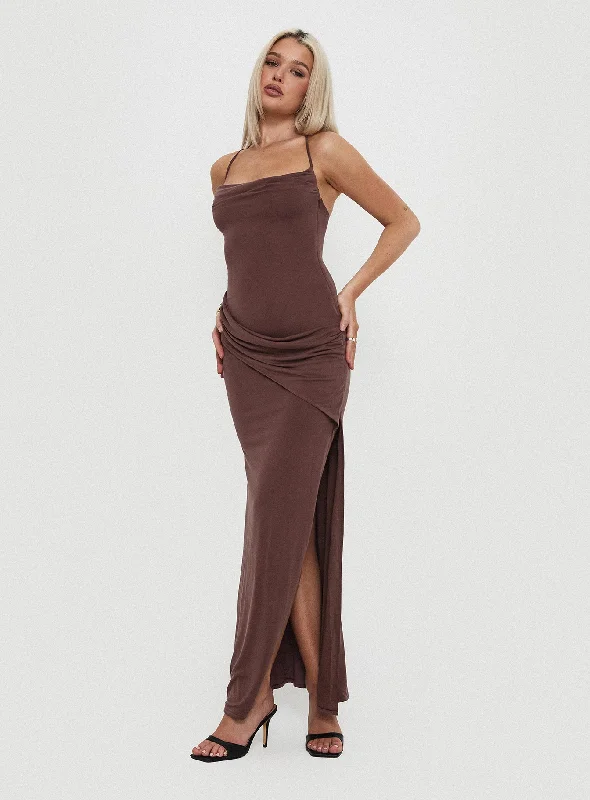 Hot Picks Marchesi Maxi Dress Chocolate Tropical Island - Inspired Attire