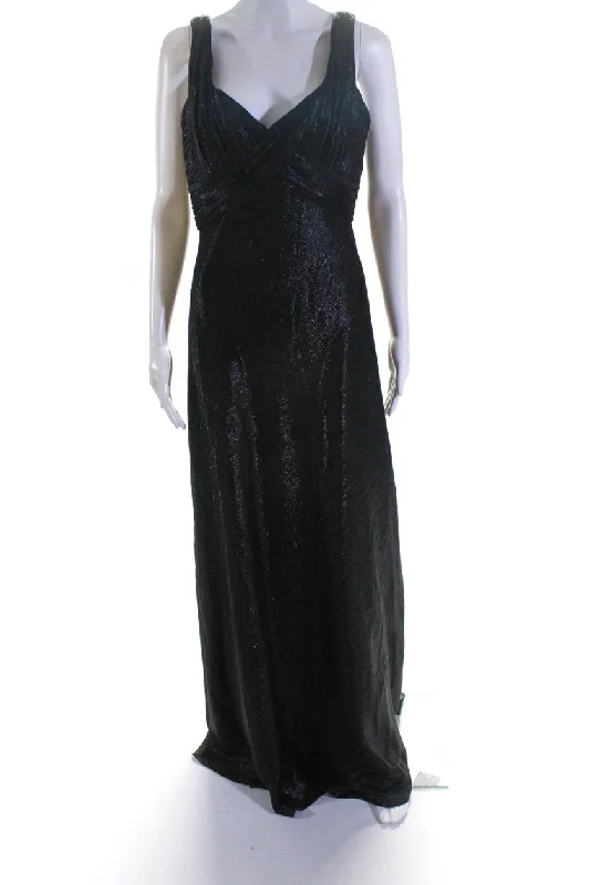 New Styles Just In Badgley Mischka Womens Metallic Chiffon Ruched Bodice Gown Black Classic Charm