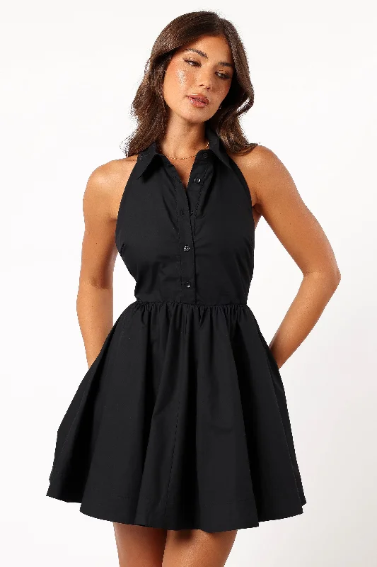 Fashion Deal Cheyenne Halterneck Mini Dress - Black Minimalist Chic