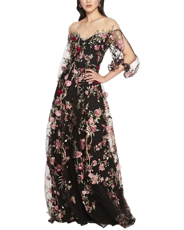 Fashion Forward Marchesa Notte Embroidery Gown Romantic Date - Night Ensemble