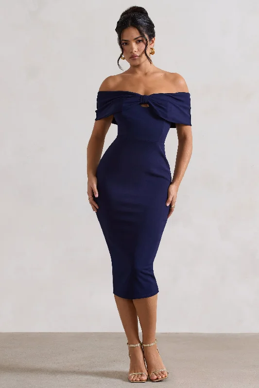 Seize Bargains Hope | Navy Bow Bardot Midi Dress Limited - Edition Drops