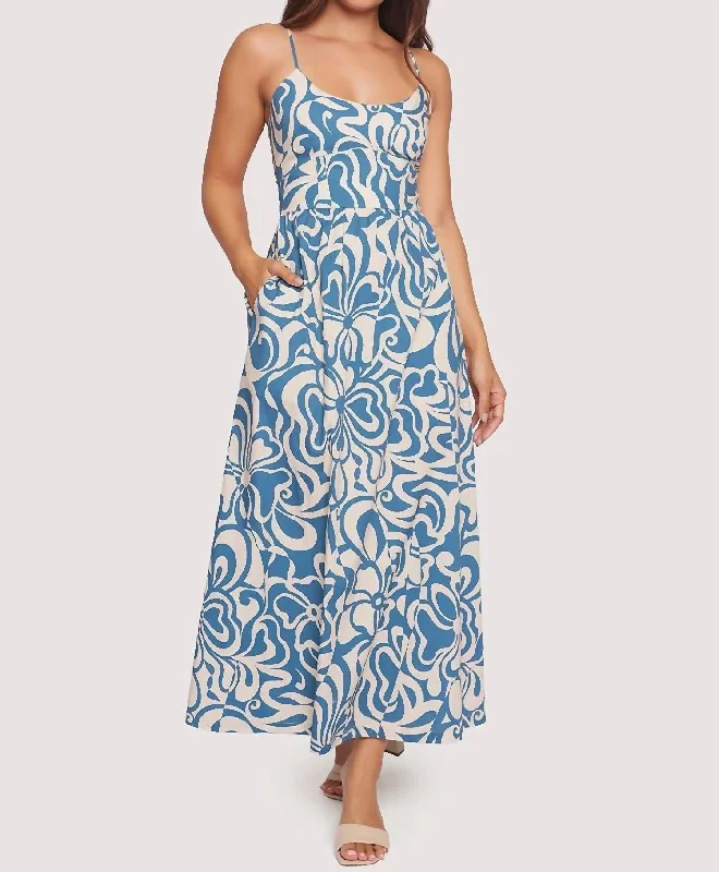 Swimwear Summer Blowout Milos Cove Maxi Dress In Blue/white Floral Casual Weekend Relaxed Style