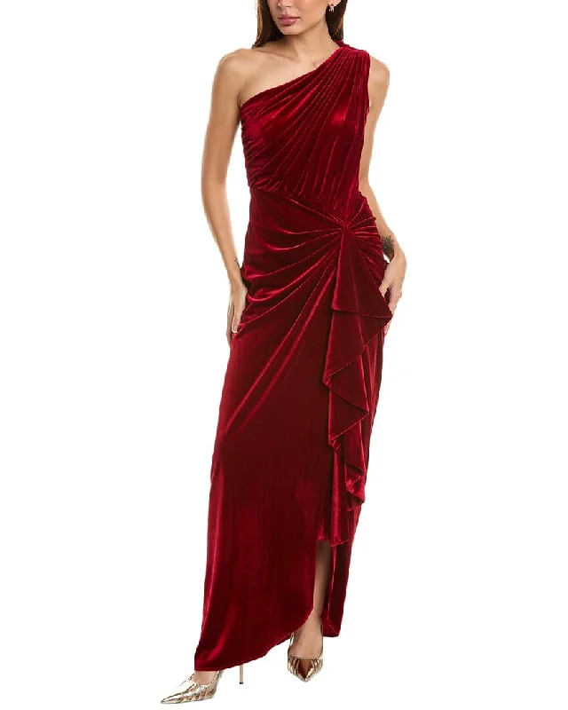 Chic Styles Tadashi Shoji Velvet One-Shoulder Gown Feminine Grace