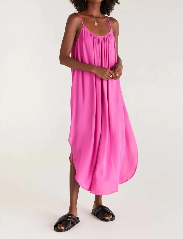 Inspired By You, Designed For You Tiana Crinkle Midi Dress In Rose Violet Feminine Soft - Hued Look