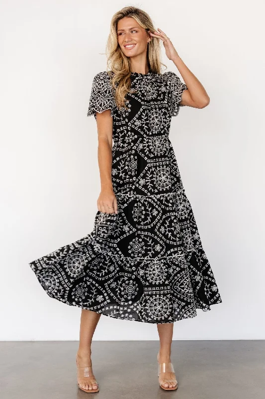 Must Haves Mirabel Eyelet Midi Dress | Black + White Casual Elegance