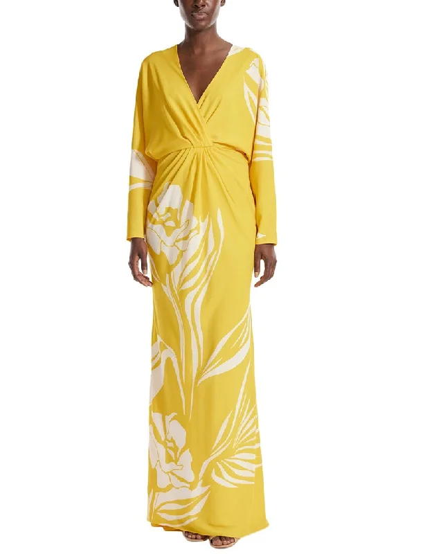 Vibrant Style Promotions Monique Lhuillier V-Neck Dolman Sleeve Silk-Lined Gown Vintage Elegance