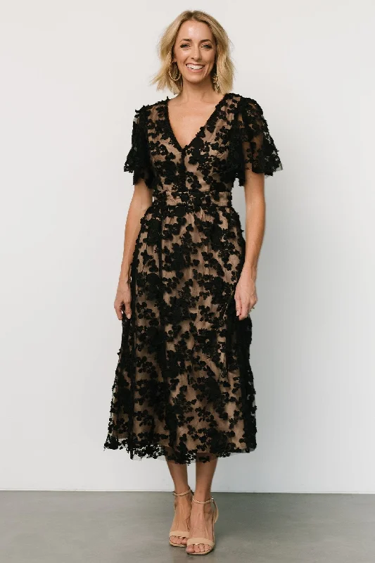 Top Deals Sadie Embroidered Midi Dress | Black + Nude Sleek Design