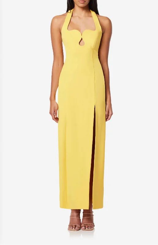 Fashion Deal Tuning Halter Gown In Yellow Seasonal Trend