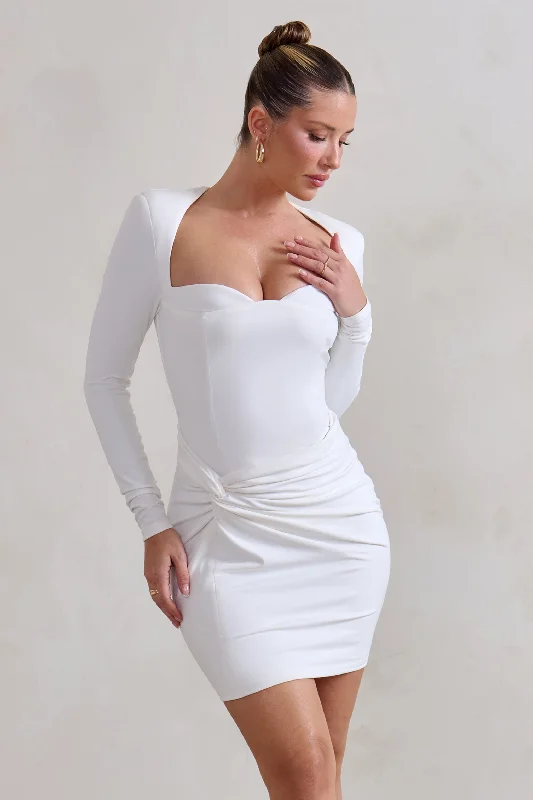 Trend Alert Corelle | White Long Sleeve Sweet Heart Twist Detail Mini Dress Subtle Sophistication