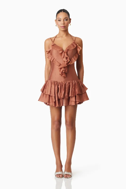 Stylish Savings Fauna Party Mini Dress In Brown Graceful Movement