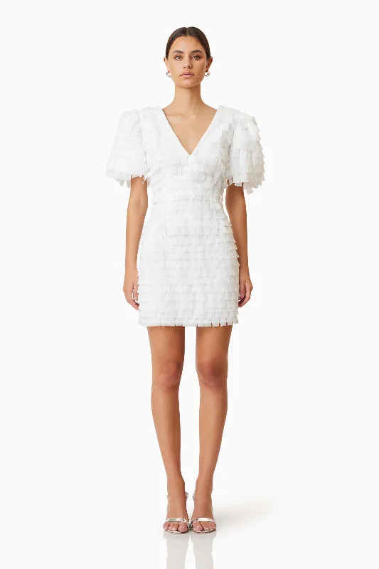 Affordable Trendy Fashion Hailey Textured 3D Mini Dress In White Boho Chic