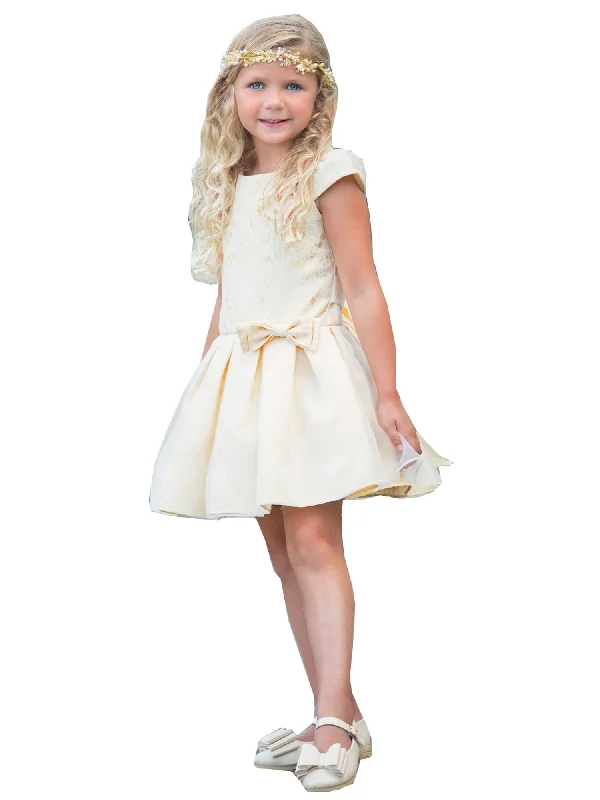 Popular Collection Big Girls Yellow Jacquard Organza Junior Bridesmaid Dress 8-12 Artful Design