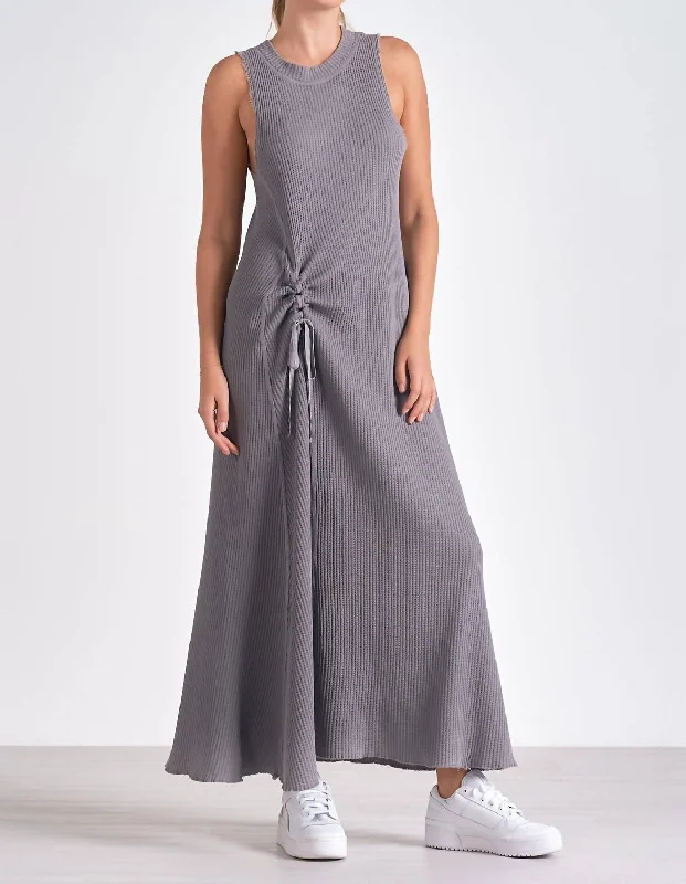 Athleisure Style Sale Maxi Sleeveless Cinched Waist Dress In Dark Grey Grab Romantic Date - Night Styles Now