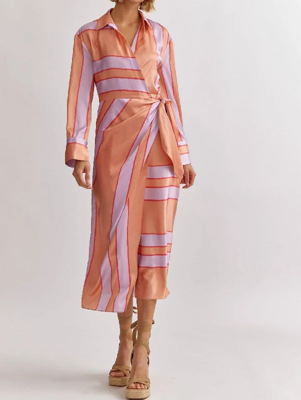 Fashion-Forward Sasha Satin Midi Dress In Peach Parisian Effortless Chic Style