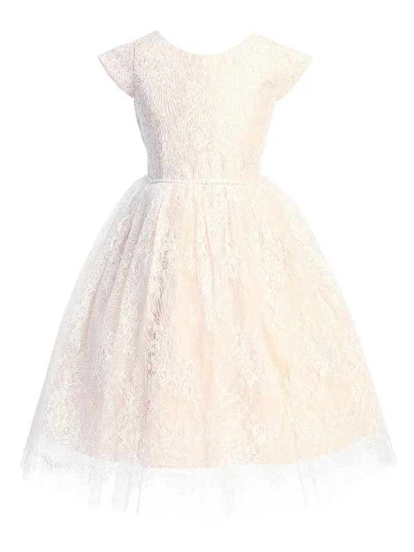 Shop Sale Items Girls Blush French Lace Peek A Boo Tulle Junior Bridesmaid Dress 7-16 Effortless Comfort