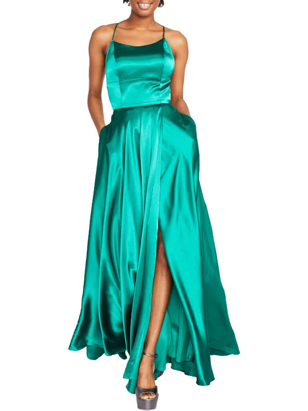 Seasonal Sale Womens Satin Strappy Evening Dress Graceful Drape