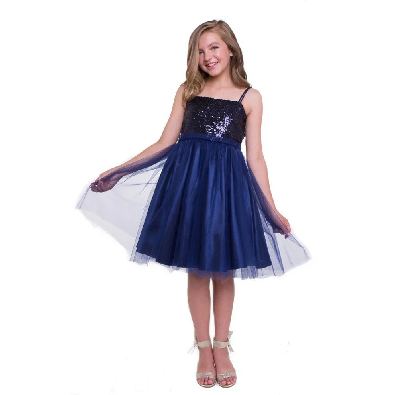 Contemporary Casual Deals Big Girls Navy Sequined Top Tulle Junior Bridesmaid Dress 8-12 Refined Look