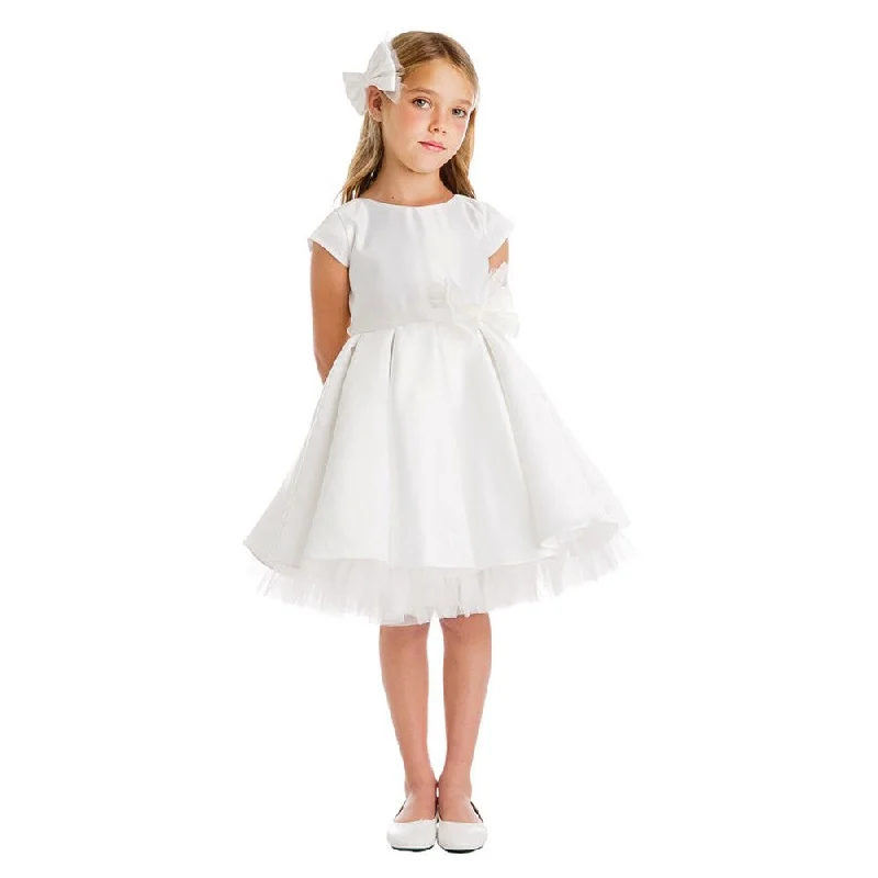 Budget Friendly Big Girls Off-White Full Pleated Satin Junior Bridesmaid Dress 7-12 Casual Elegance