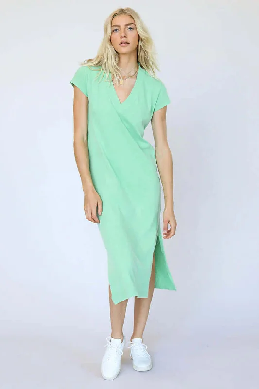 Fashionista Sale Perfect White Tee Abbey V Neck T-shirt Dress in Apple Mint Minimalist Chic