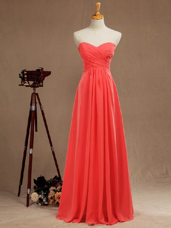 Season Sale Numbersea Simple Prom Dress A-Line Floor Length Chiffon Bridesmaid Dress Sweetheart Strapless with Criss Cross Ruching Limited - Edition Drops