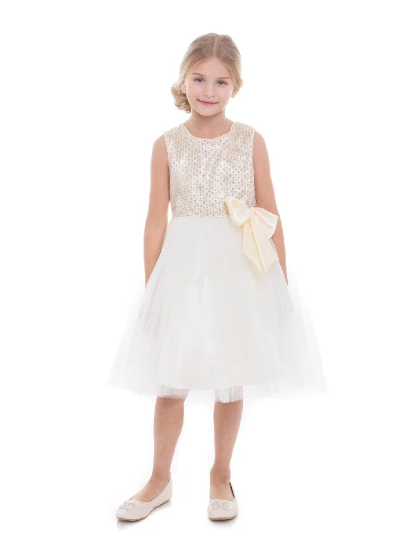 Casual Yet Chic Sales Big Girls Ivory Sequin Charmeuse Bow Junior Bridesmaid Dress 8-12 Contemporary Chic