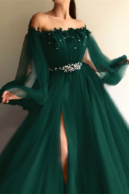 Fashionista Sale Chic Off-the-Shoulder Long Sleeves Elegant Prom Dress With Beads C1070 Coastal Beach - Inspired Style