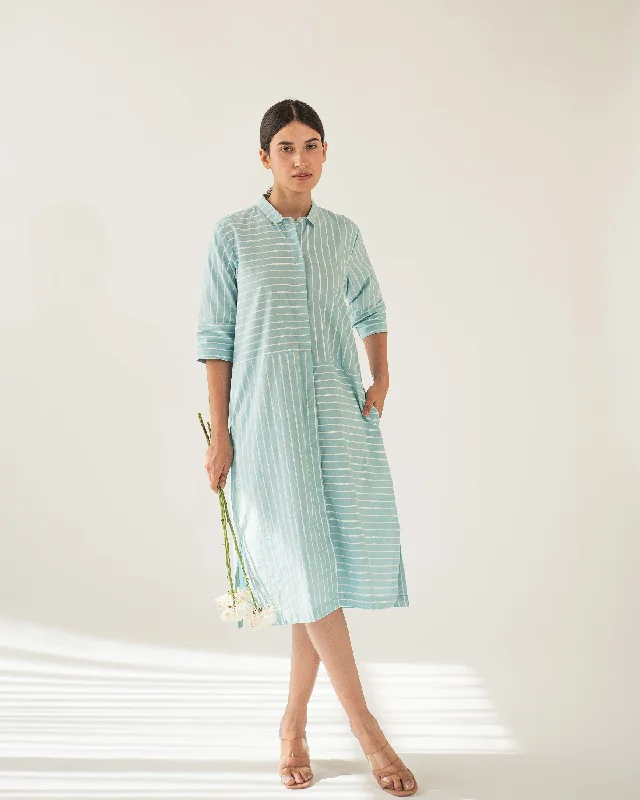 Exclusive Discount Blue Stripe Shirt Dress Seasonal Trend