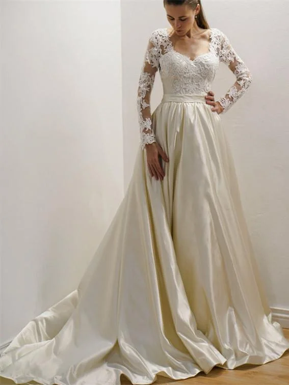 Unleash Your Fashion Cheap See Through Lace Long Sleeve Wedding Dresses Online, WD359 Lightweight Fabric