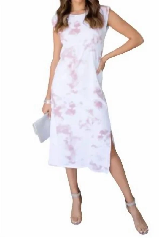 Sustainable Fashion Extravaganza Spot Tie Dye Shoulder Pad Sleeveless Dress In Blush Chic Urban Fashion Look