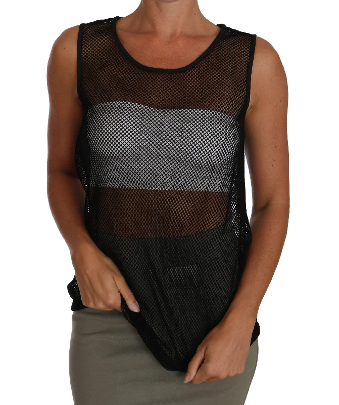 Flash Sale, Don'T Miss Dolce & Gabbana Elegant Black Mesh Sleeveless Blouse Top Polished Finish