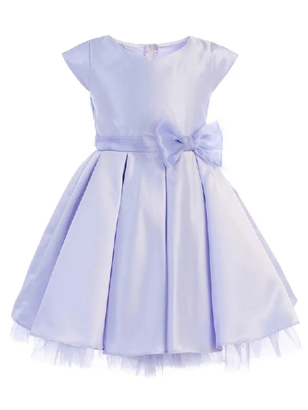 Limited Time Offers Big Girls Lilac Full Pleated Satin Bow Junior Bridesmaid Dress 7-12 Feminine Charm