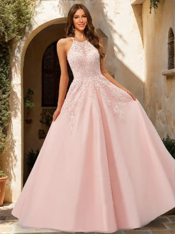 Seasonal Sale A-Line/Princess Halter Sleeveless Sequins Prom Dresses Limited - Stock