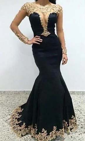 Insane Discount Onslaught Sexy Black Lace Long Sleeves Long Mermaid  prom dress    cg10070 Today Only