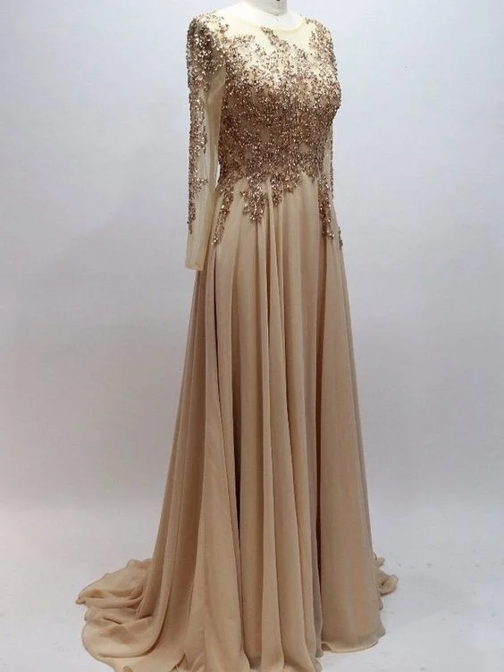 Forward Trendsetter A-line Scoop neck Chiffon with Beaded Long Sleeves  Prom Dresses    cg20112 Effortless Grace