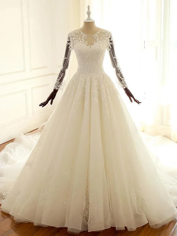 Exclusive Designer Style Deals Long Sleeve Lace Long Custom Cheap Custom Wedding Dresses, WD305 Dreamy Aesthetic