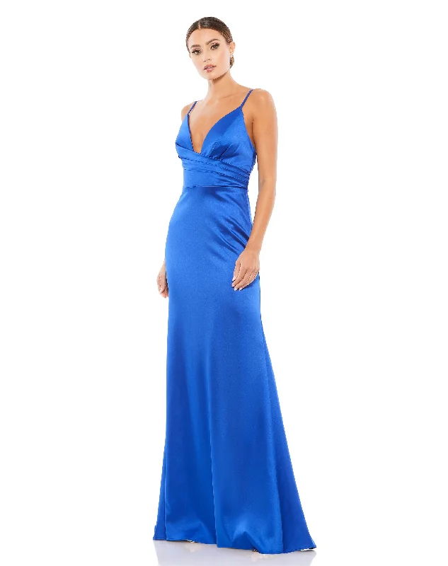 Timeless Style Promotions Draped Sleeveless Plunge Neck Trumpet Gown Feminine Elegant