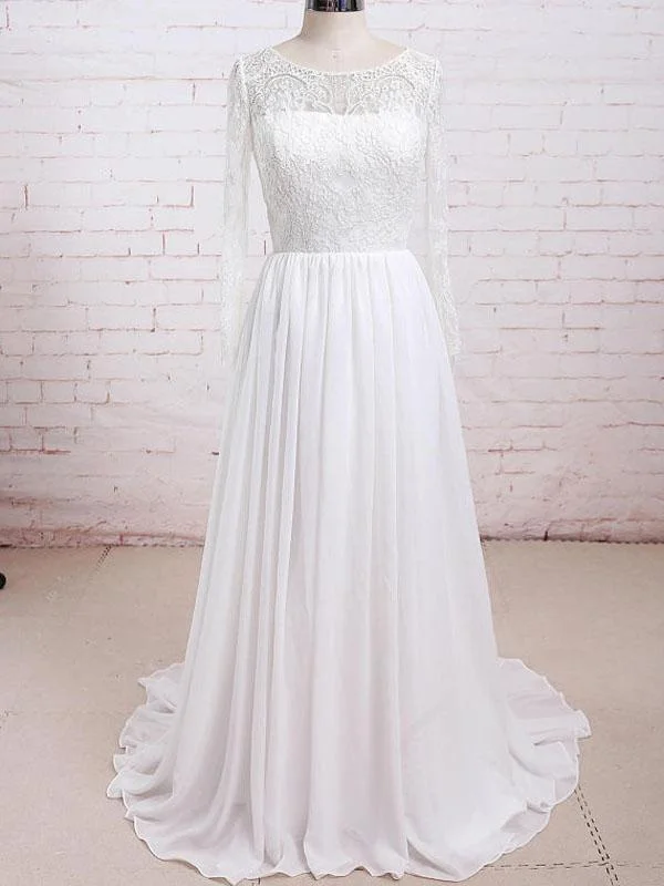 Save Big Long Sleeves Lace See Through Cheap Beach Wedding Dresses Online, WD380 Soft Textures