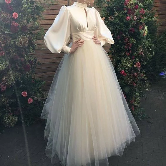 Snag Fabulous Fashion Bargains High Neck Prom Dress,Long Sleeve Formal Dresses, Tulle Prom dresses   cg19960 Vintage Charm