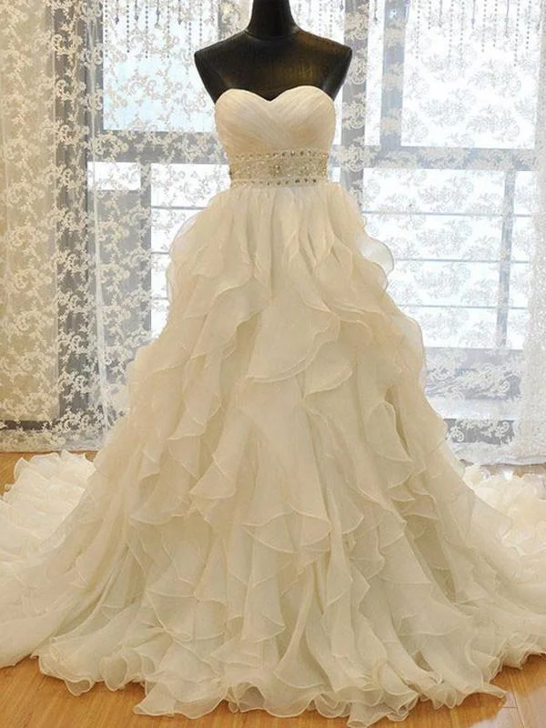 New Season Fashion Preview Strapless Organza A-line Ruffle Custom Wedding Dresses Online, WD358 Classic Charm