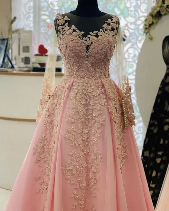 Season Sale Long Sleeves Prom Dresses Tulle Lace Embroidery       cg23472 Boho - Chic Festival - Ready Style