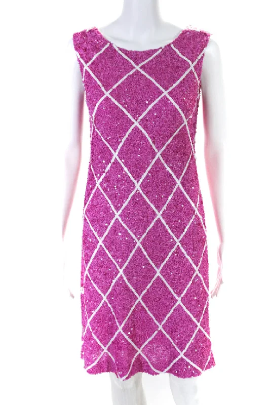 Cozy Chic Promotions Pamella Roland Womens Sequin Check Sleeveless Sheath Dress Fuschia Seasonal Trend