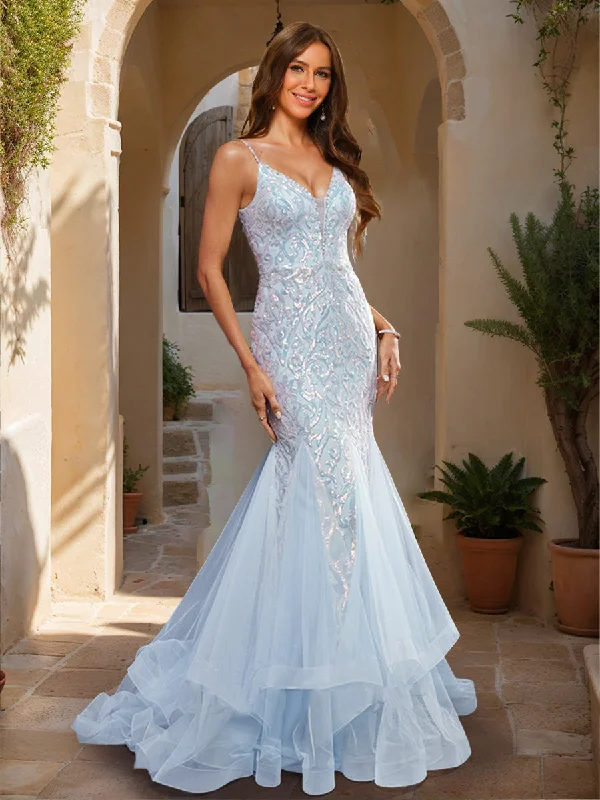 Fresh Styles, Fresh Deals Trumpet/Mermaid V-Neck Sleeveless Prom Dresses with Applique Rustic Countryside Charm Look